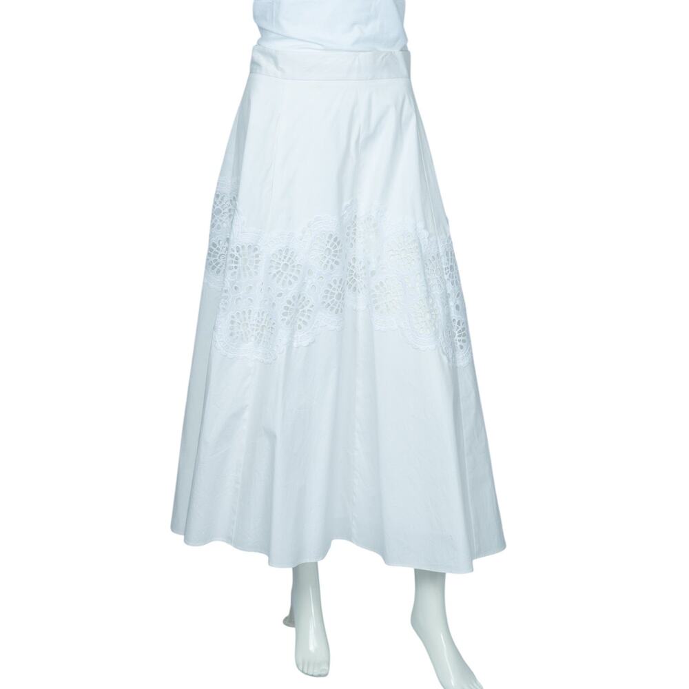 LELA ROSE White Cotton Embroidered Lace Midi Skirt Size 14
